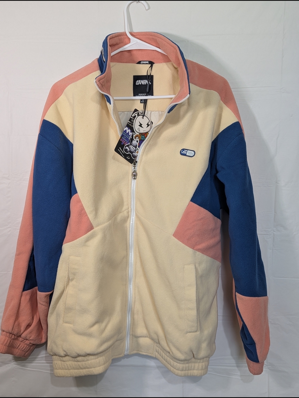 NWT Genanx Oversized Colorblock Fleece Jacket Size M Cream Pink Blue Y2K Streetw